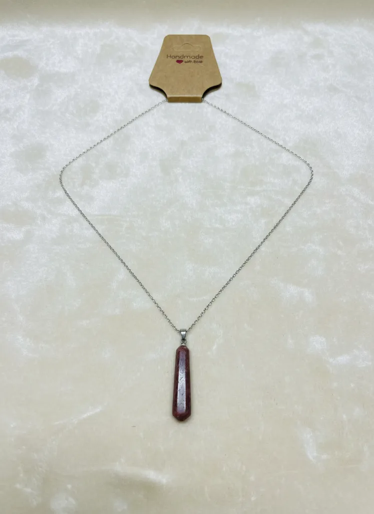 Cilalı Rodokrozit Doğal Taş Gümüş Zincirli Kolye Ucu - El Yapımı