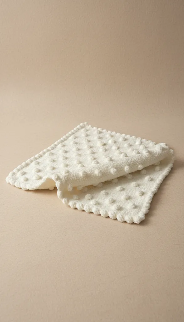 Krem Rengi Popcorn Desenli Örgü Bebek Battaniyesi - El Emeği