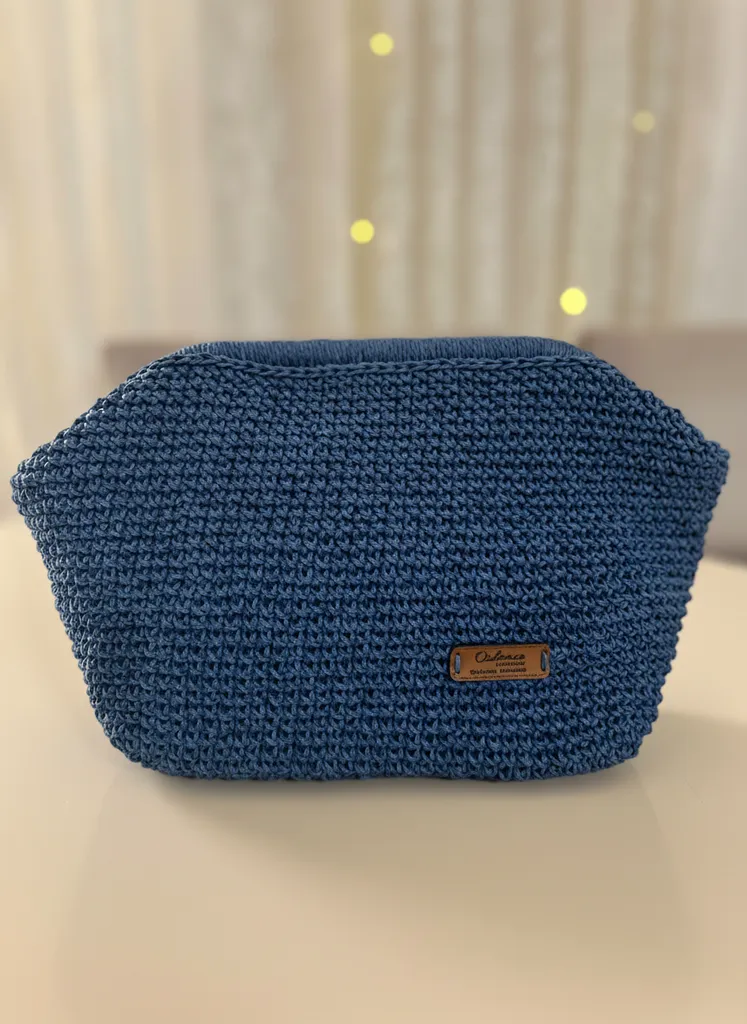 Mavi Kağıt İp Örgü Astarlı Çanta - 34 cm En - El Emeği