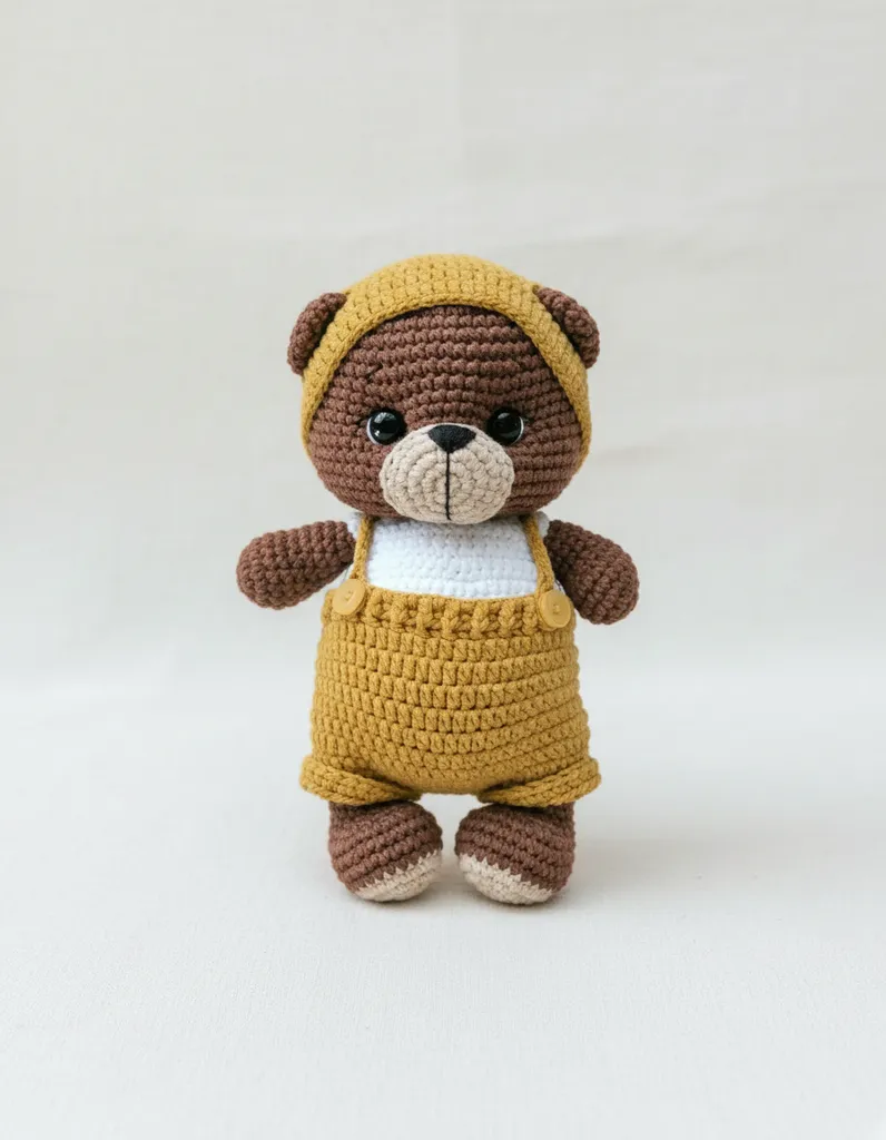 Şapkalı Karamel Tonlarında Amigurumi Ayıcık Oyuncak - El Emeği