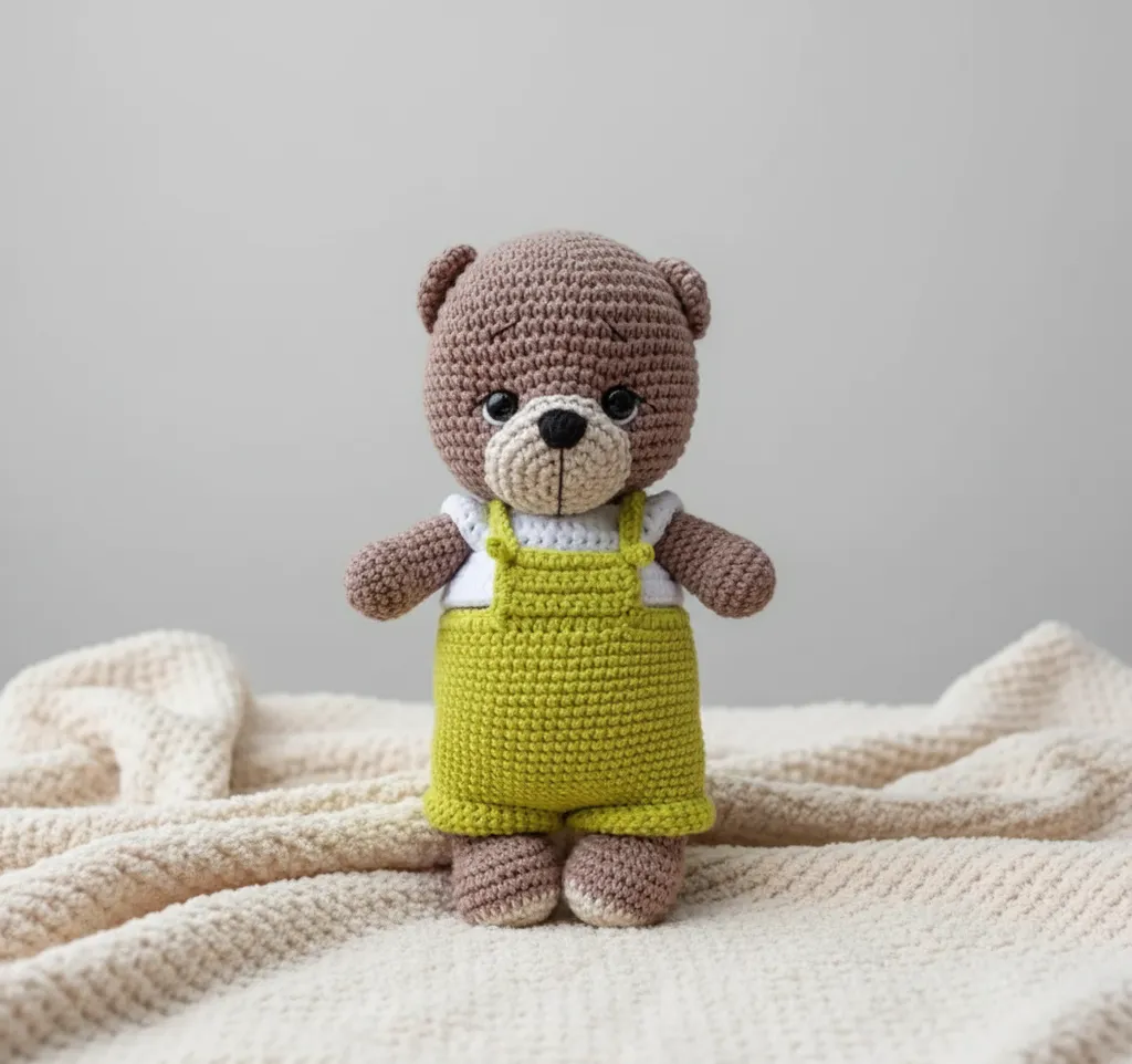 Karamel Rengi Tulumlu Amigurumi Ayıcık Oyuncak Bebek - El Yapımı