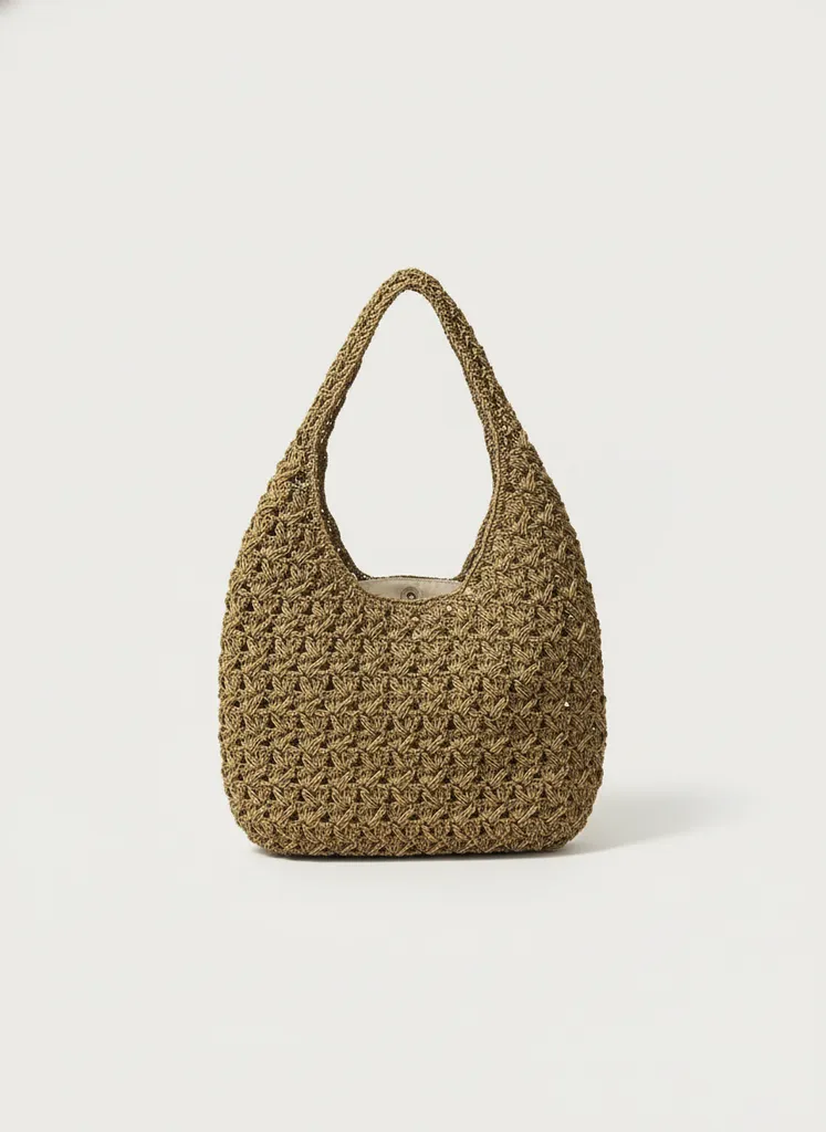 Kese Kağıdı Rengi Makrome Heybe Çanta - Astarlı ve Çıtçıtlı