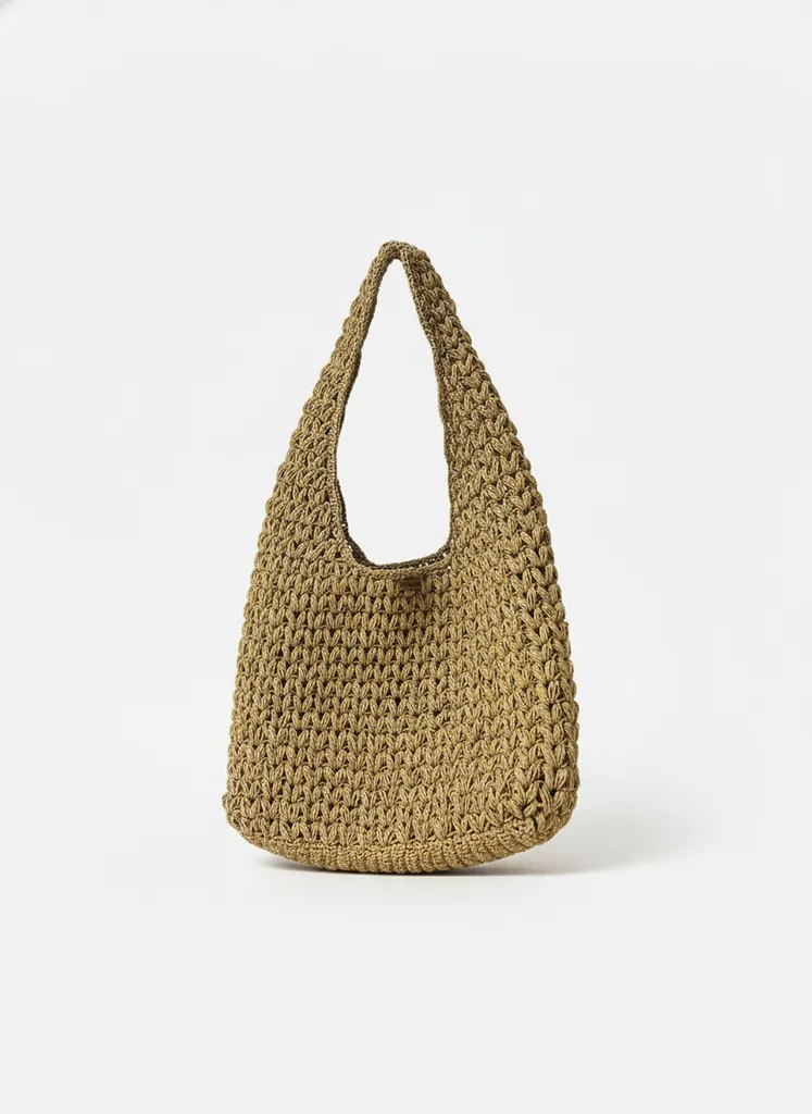 Kahverengi Makrome Örgü Omuz Çantası - Astarlı ve Çıtçıtlı - El Emeği