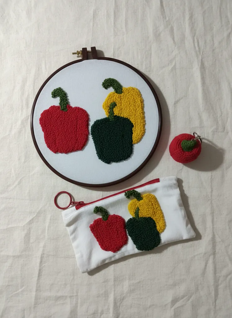 Punch İşlemeli Dolma Biber Duvar Panosu, Kalemlik ve Anahtarlık Seti