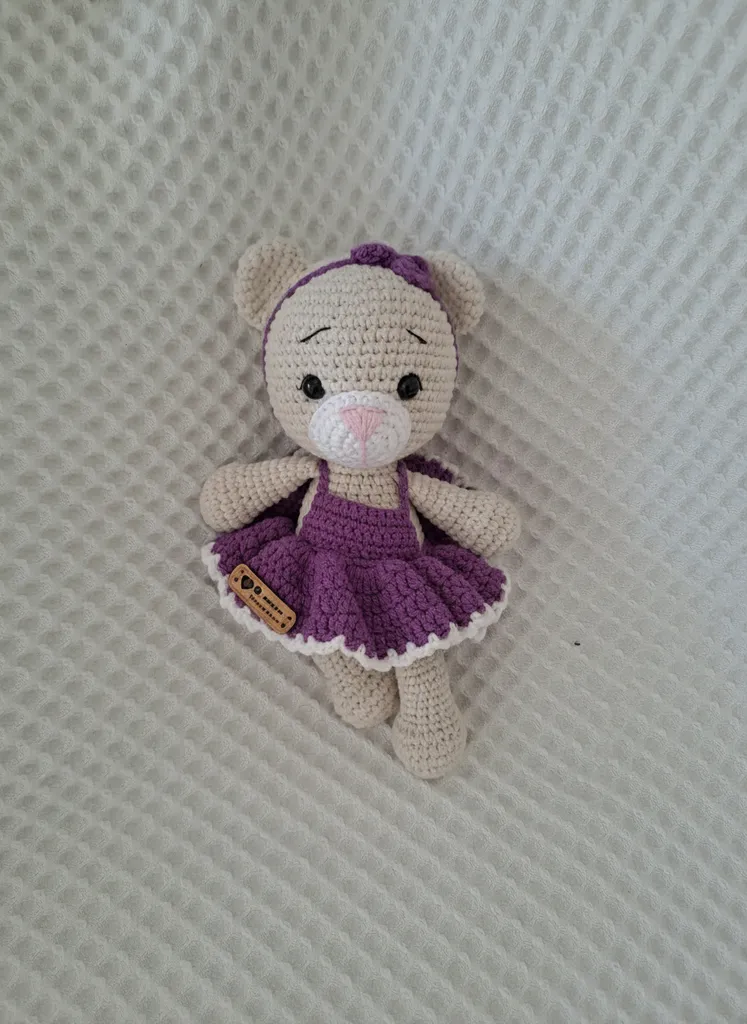 Kız Çocuk Amigurumi Oyuncak Ayıcık - Mor Elbiseli, El Emeği