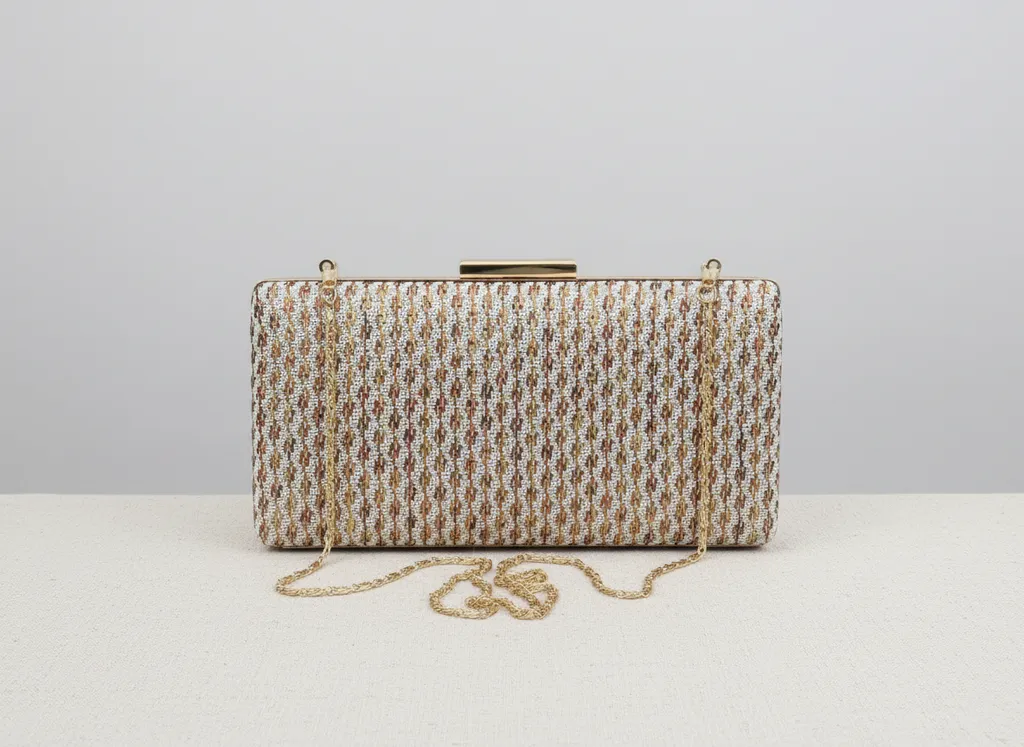 Kumaş Tel Kırma Desenli Abiye Çanta - Zincir Askılı Özel Tasarım