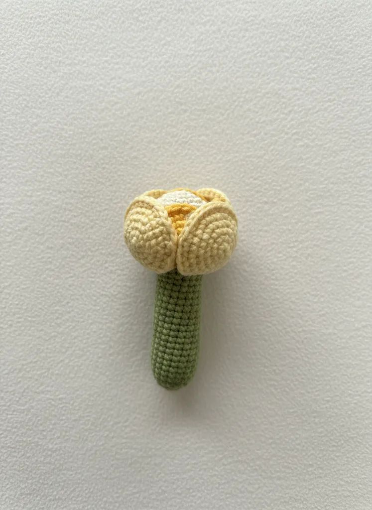 Sarı Lale Bebek Çıngırak - El Örgüsü Oyuncak (Organik Pamuk)