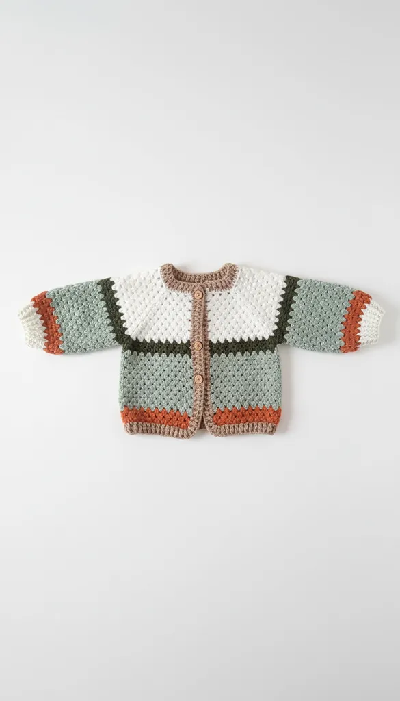 Örgü Çocuk Hırkası - Renkli Blok Desenli, 6 Ay - 1.5 Yaş Uyumlu