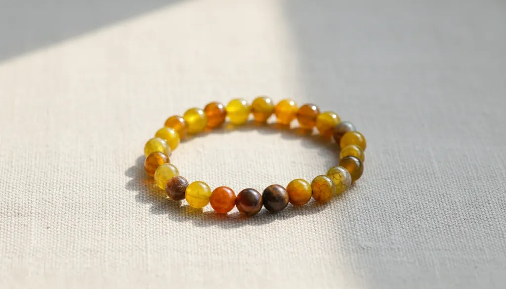 Sarı ve Kahverengi Tonlarında Yuvarlak Kesim Doğal Akik Taş Bileklik