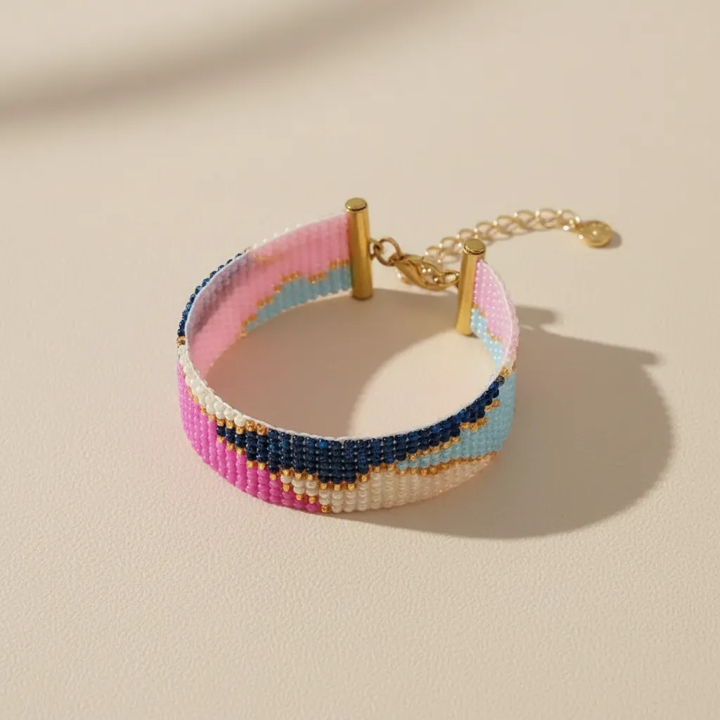 Pembe ve Mavi Tonlarda Kum Boncuklu Bileklik - El İşi Tasarım