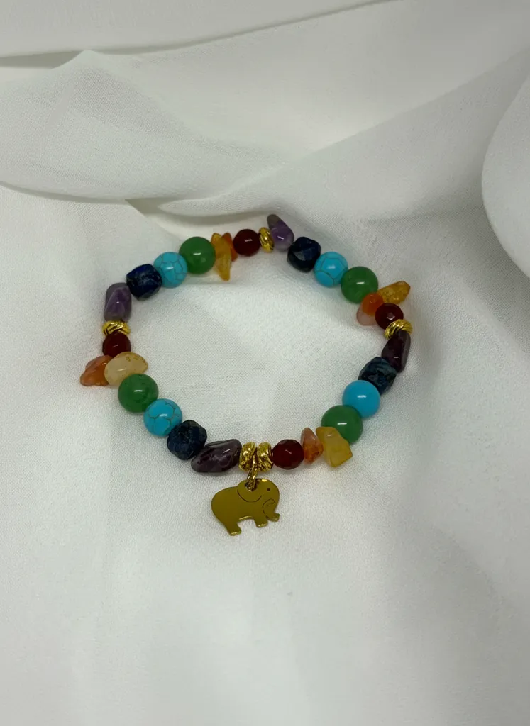 Doğal Taşlı 7 Çakra Bileklik - Fil Figürlü Enerji Dengeleyici