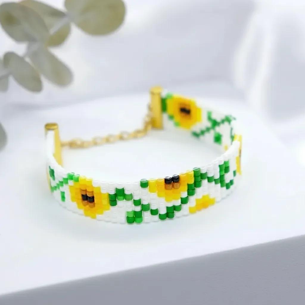 Sarı Ayçiçeği Desenli Miyuki Boncuk Bileklik - El Emeği Tasarım