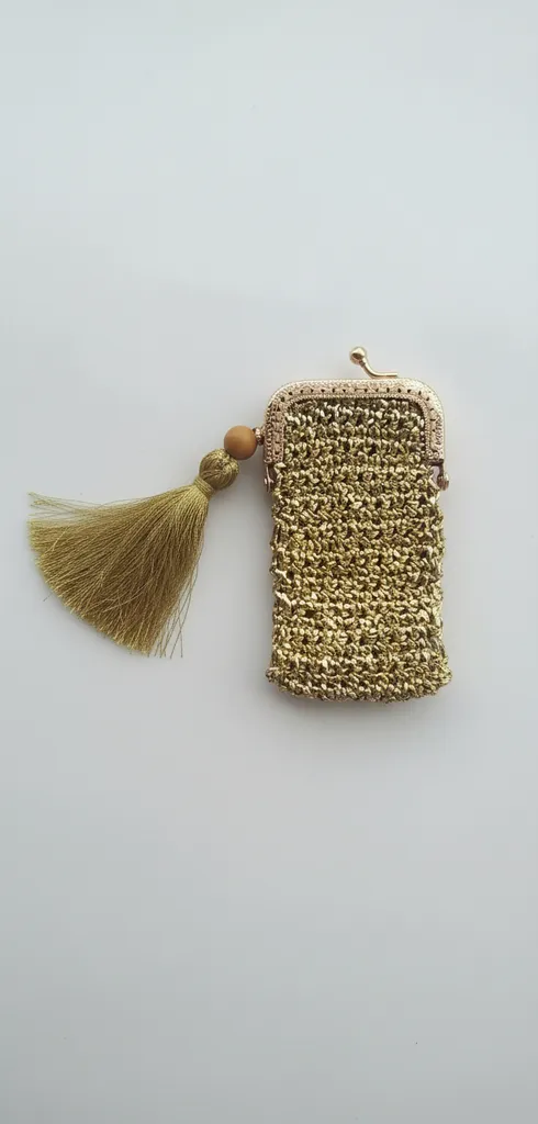 Altın Rengi Metal Örgü Detaylı Kartlık ve Mini Cüzdan - El Yapımı