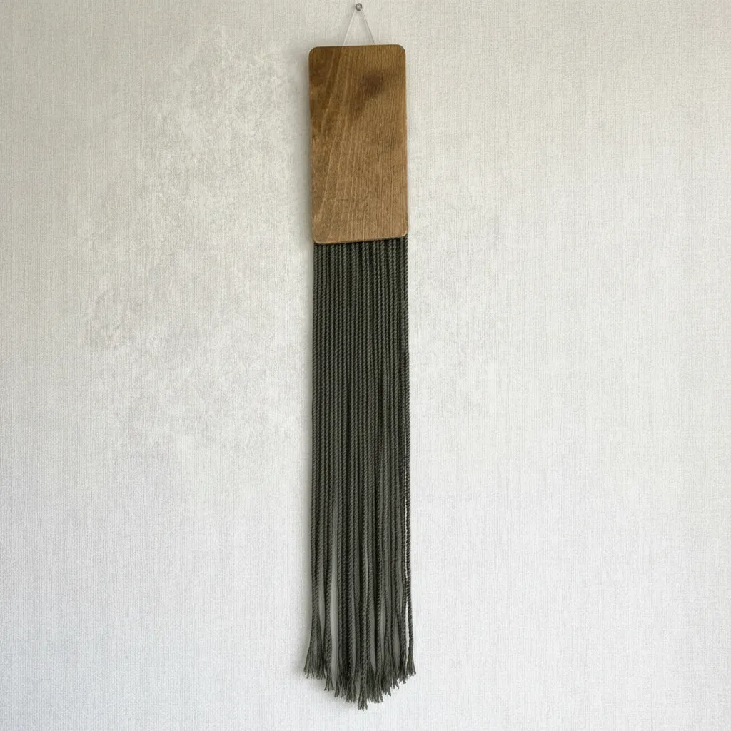 Ahşap Detaylı pamuk İp Duvar Süsü - Makrome Duvar Dekorasyonu