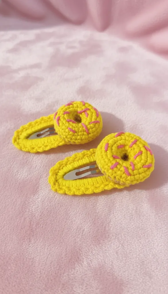 Sarı Kroşe Donut Toka - Eğlenceli Saç Aksesuarı - El Yapımı