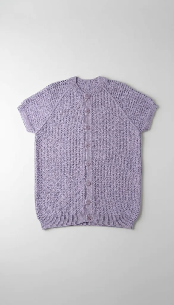 Mor Renkli Örgü Bayan Yelek - Düğmeli, Kısa Kollu, El Örmesi