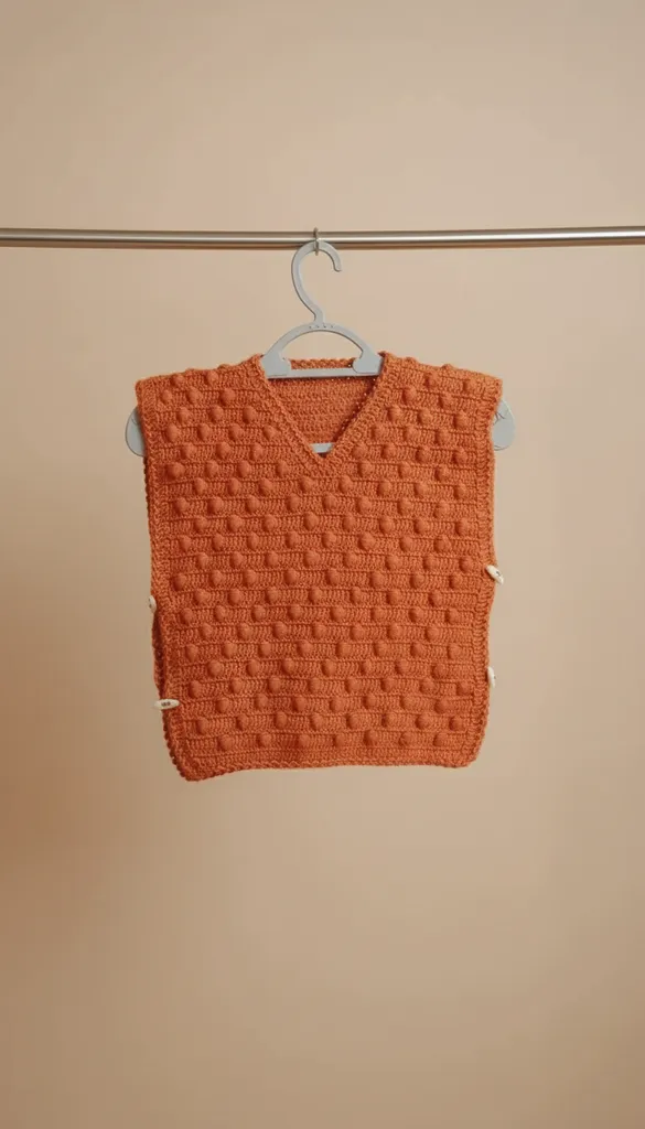 Turuncu Kız Bebek Kabartma Desenli Örme Panço - El Emeği