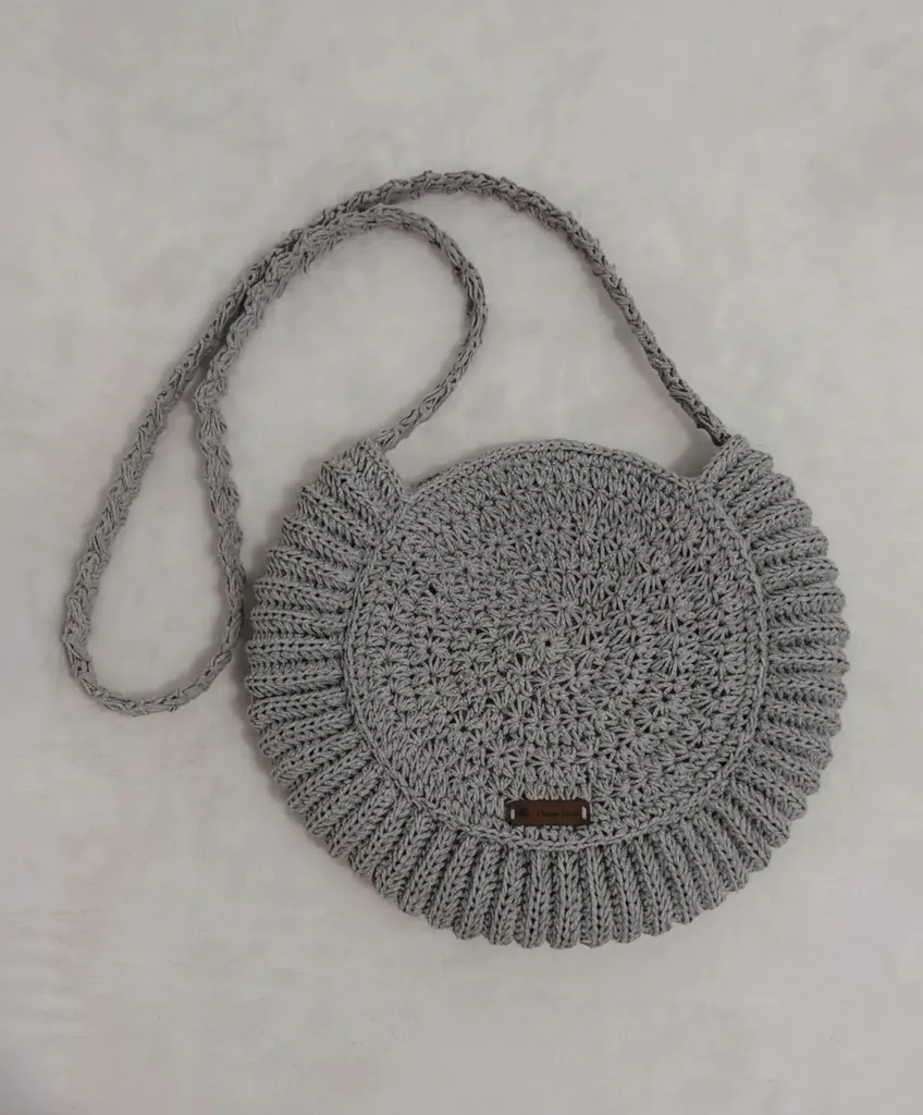 Gri Kağıt İpten Yıldız Desenli Örgü Omuz Çantası - El Emeği