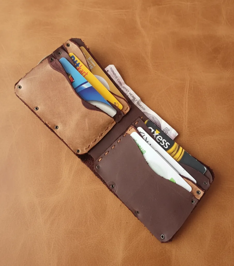 Kahverengi Hakiki Deri Unisex Kartlık Cüzdan - El Yapımı Tasarım