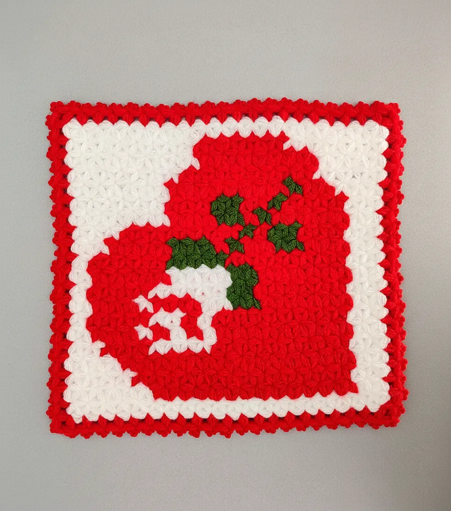 Kırmızı Gül ve Yeşil Yaprak Desenli Kare Lif Banyo Kesesi - El Emeği