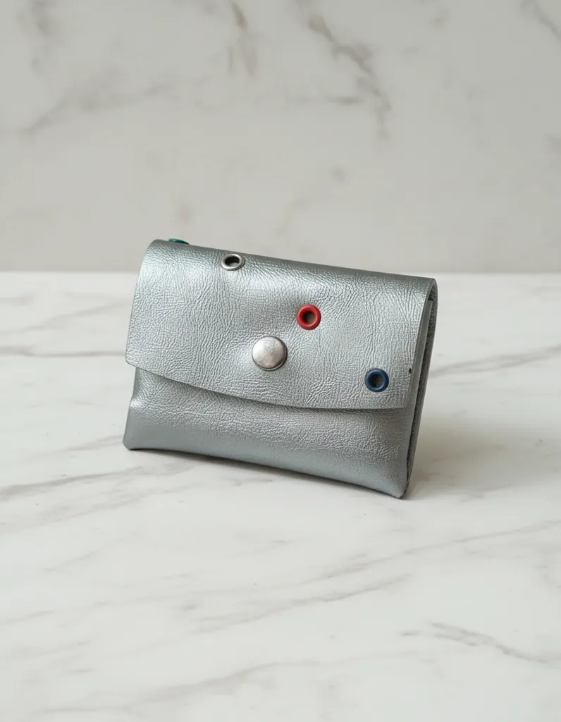 Gümüş Gri Hakiki Deri Tasarım Bayan Kartlık ve Mini Cüzdan