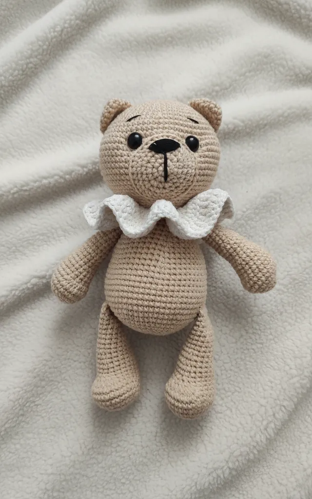 Krem Rengi Amigurumi Ayıcık Oyuncak Bebek - Pamuk İpliği El Emeği