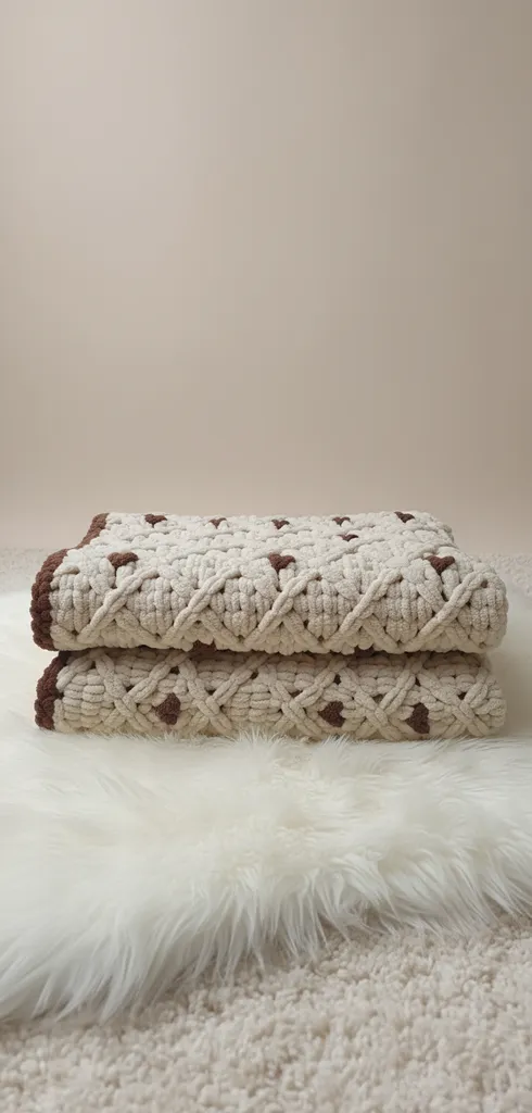 Krem Renkli Kalpli Bebek Battaniyesi - Puffy İp ve Kenar Detaylı