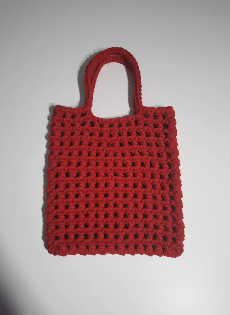 Kırmızı Renkli El Örgüsü Penye İpten Makrome Çanta - Veronika Model