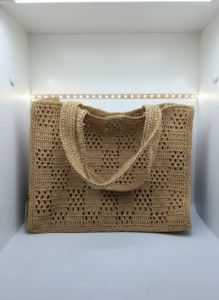 Kahverengi Örgü Desenli Büyük Boy Plaj Çantası - El Emeği