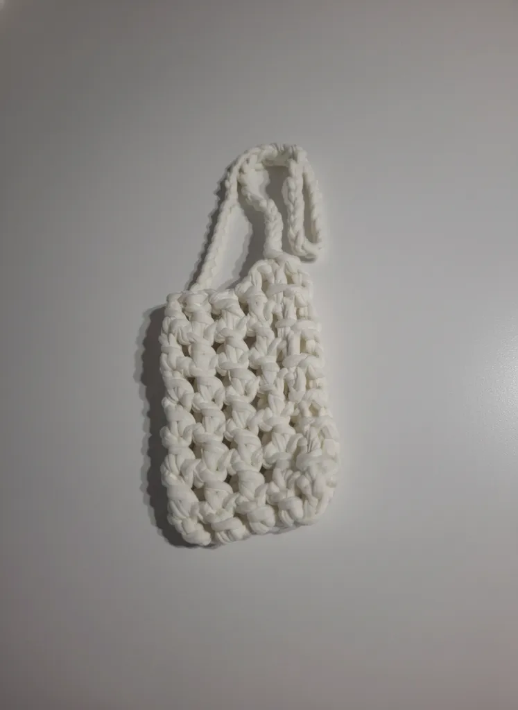 Ekru Renk Örgü Telefon Kılıfı - Penye İpten El Yapımı Telefon Çantası