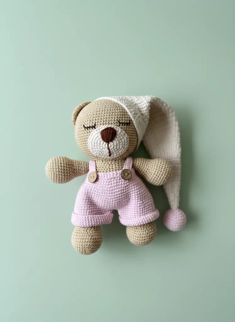 Örgü Uyku Tulumlu Ayıcık Bebek Oyuncak - Pembe Tulumlu Uykucu Ayıcık