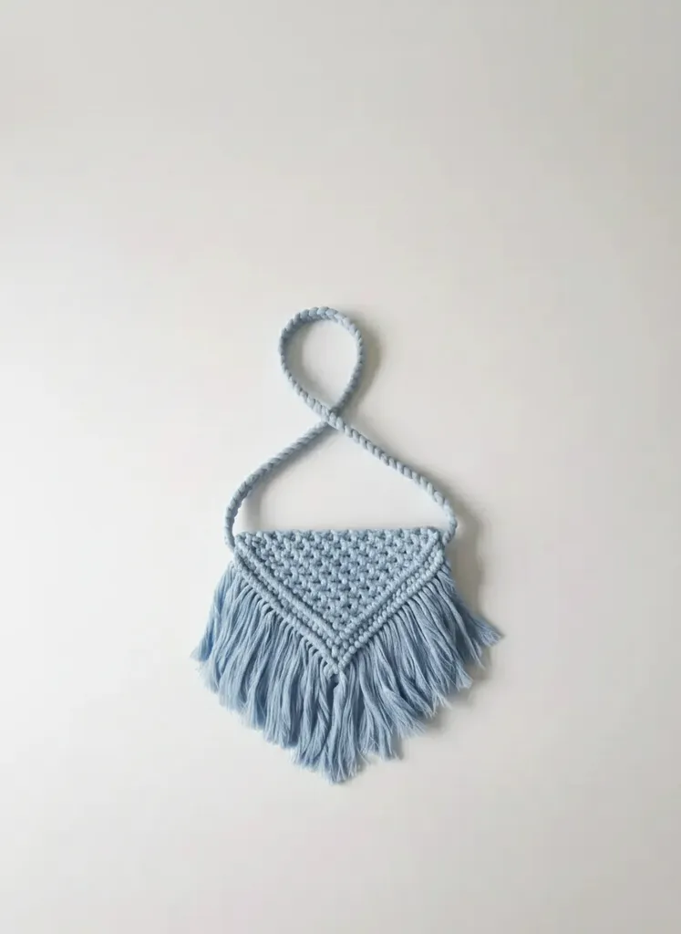 Açık Mavi Makrome Omuz Çantası - Bohem Tarzı, El Yapımı