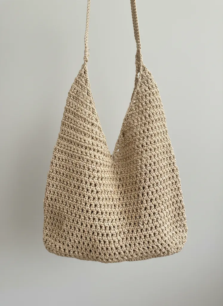 Bej Rengi Örgü Heybe Model Omuz Çantası - El Emeği