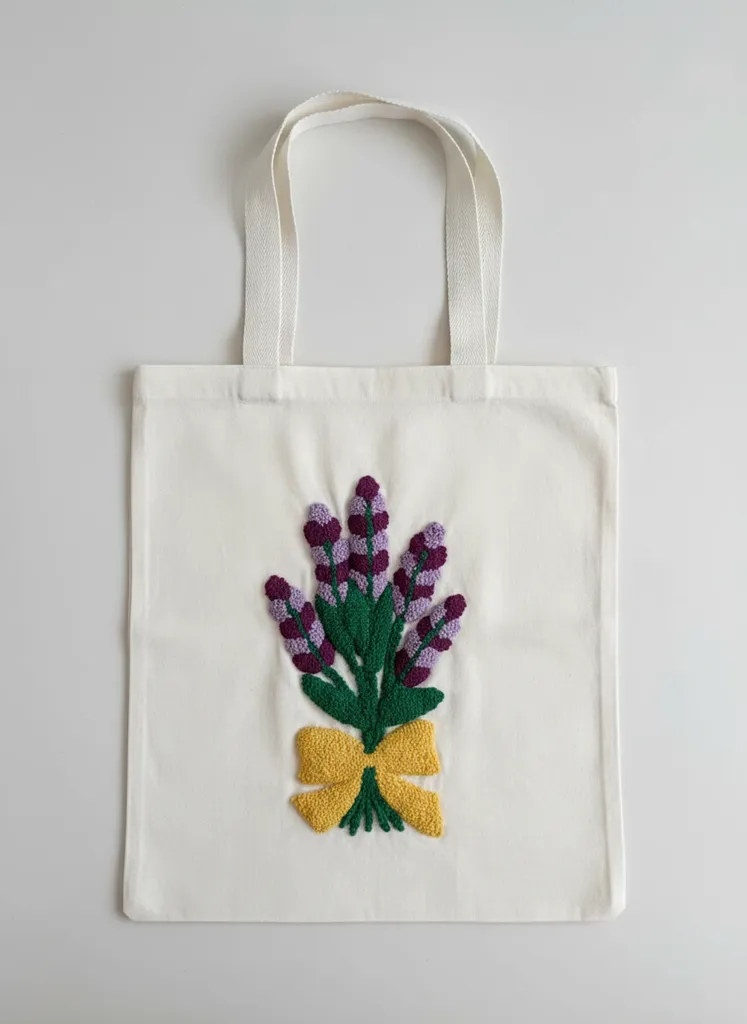 Lavanta Desenli Punch Nakışlı Bez Çanta - Öğretmenler Günü Hediyesi