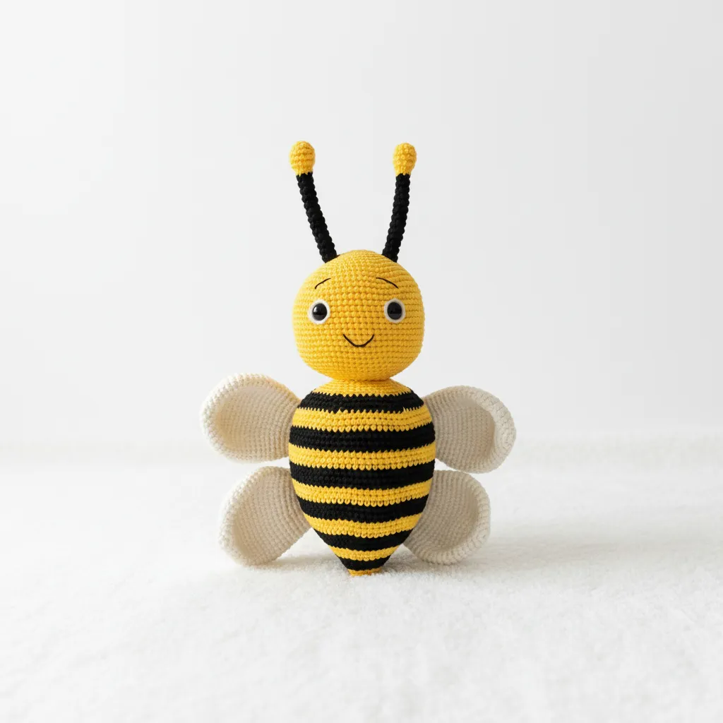 Örgü Tombul Arı Oyuncak - Sarı Siyah Çizgili Amigurumi Arı