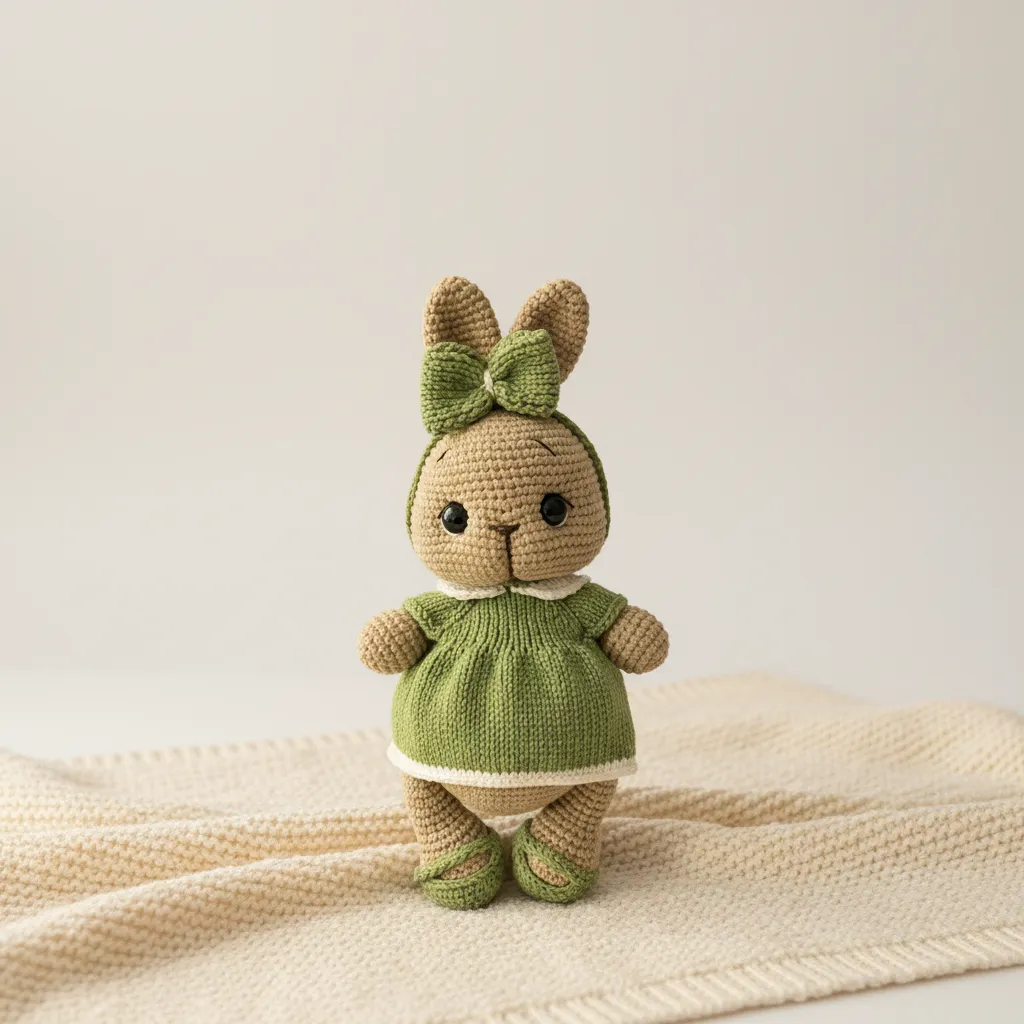 Yeşil Elbise Giymiş Amigurumi Oyuncak Tavşan - El Emeği