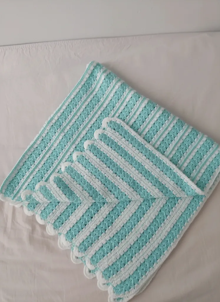 Bebek Yeşil Örgü Battaniye - El Örmesi, Pamuklu, 100x100 cm
