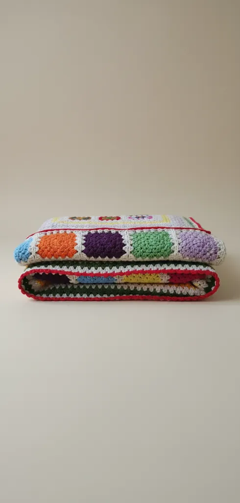 Renkli Motifli Pamuk Örgü Koltuk Şalı - Bebek Battaniyesi Örtü