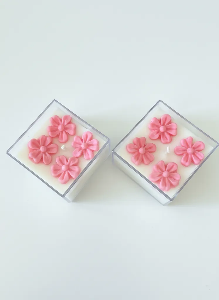 Pembe Papatya Desenli Dekoratif Mum - 20 Adet Set (Nikah, Söz, Nişan)