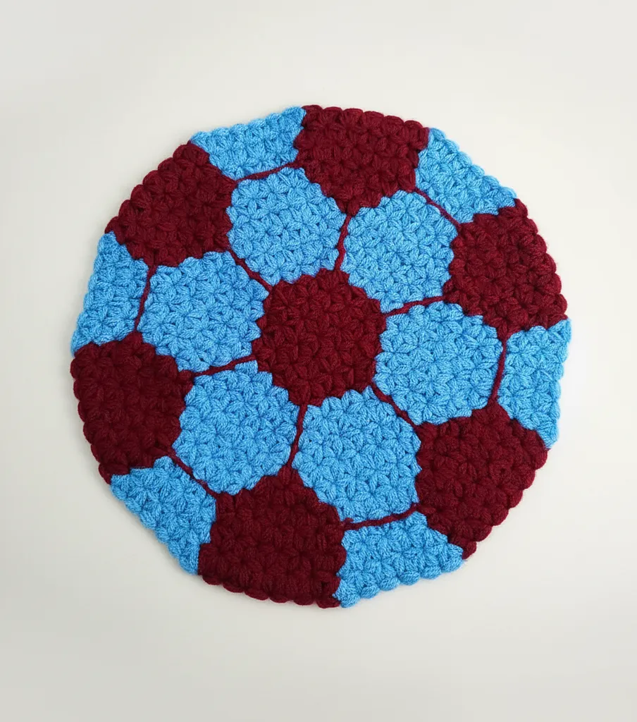 Bordo Mavi Renkli Top Şeklinde Lif - 30 cm - El Örgüsü