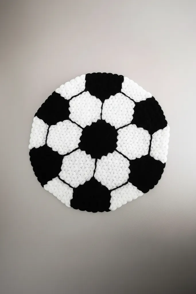 Siyah Beyaz Futbol Topu Desenli Lif Banyo Kesesi - El Örgüsü