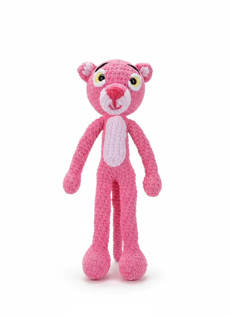 Pembe Panter Amigurumi Oyuncak Bebek - 40 cm El Emeği
