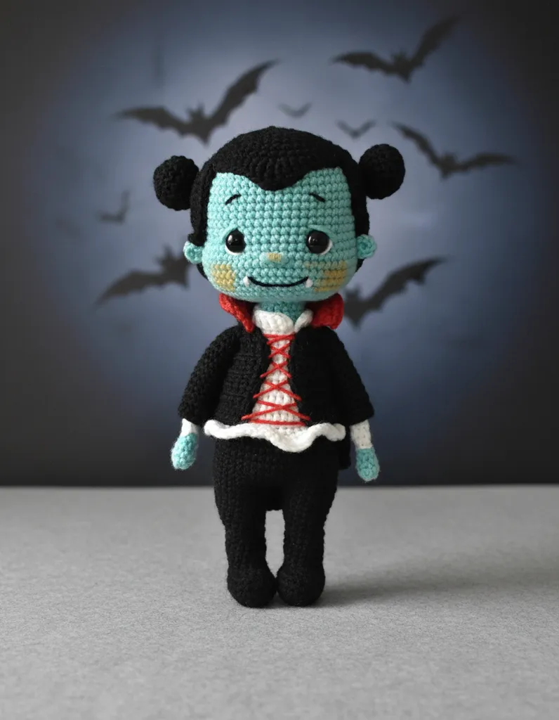Örme Vampir Amigurumi Oyuncak Bebek - Cadılar Bayramı Hediyesi