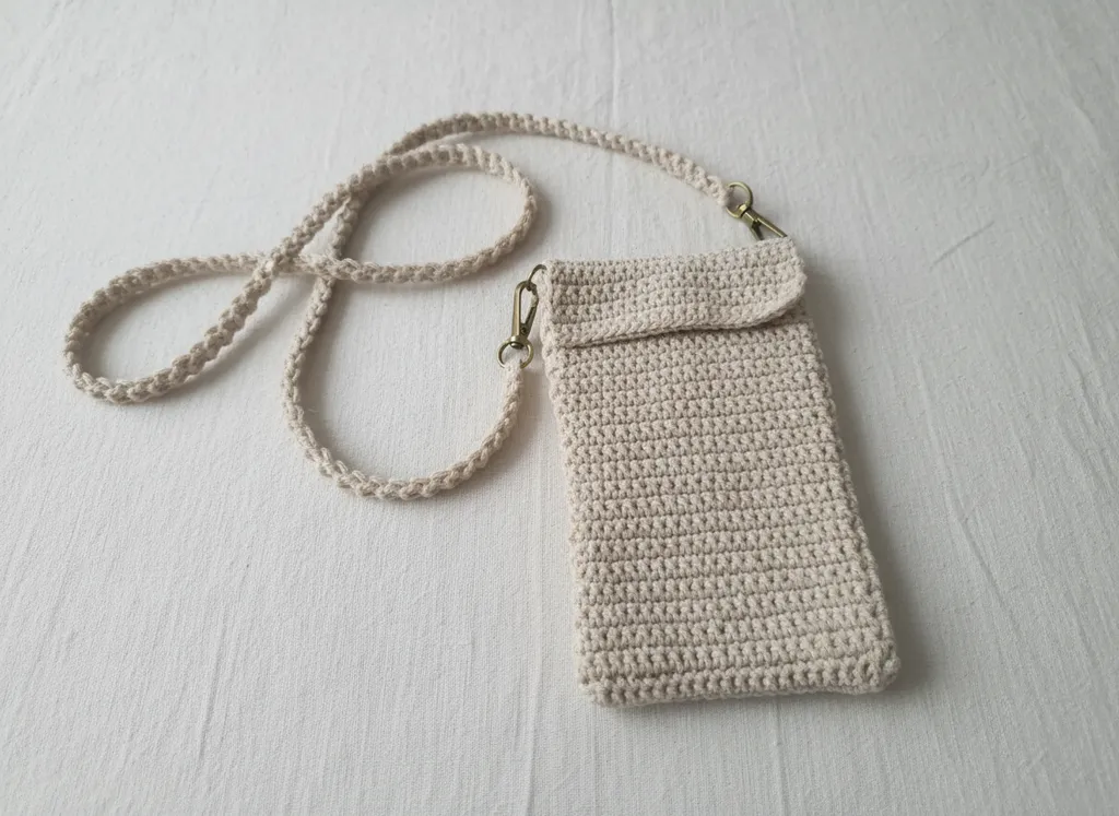 Cream Knitted Phone Bag - Crossbody, Handmade