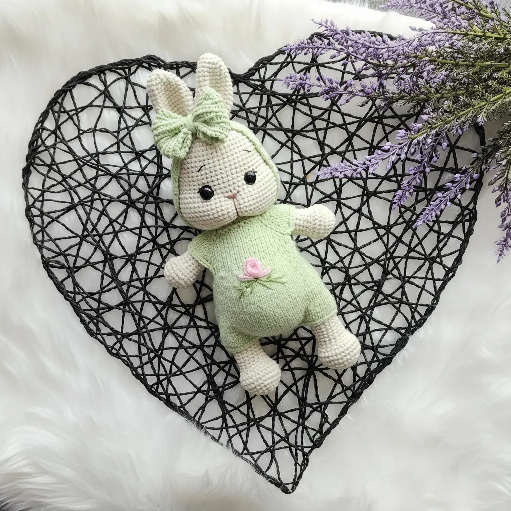 Yeşil El Örmesi Amigurumi Tavşan Oyuncak Bebek (22 cm)