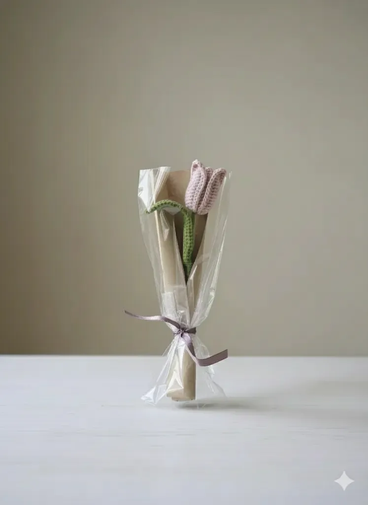 Pembe Lale Solmayan Örgü Çiçek Buketi - El Emeği Hediyelik