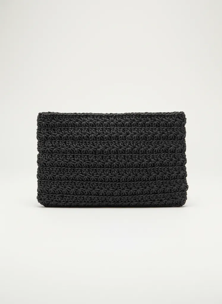 Siyah Örgü Portföy Çanta - Küçük Boy El Çantası - El Emeği