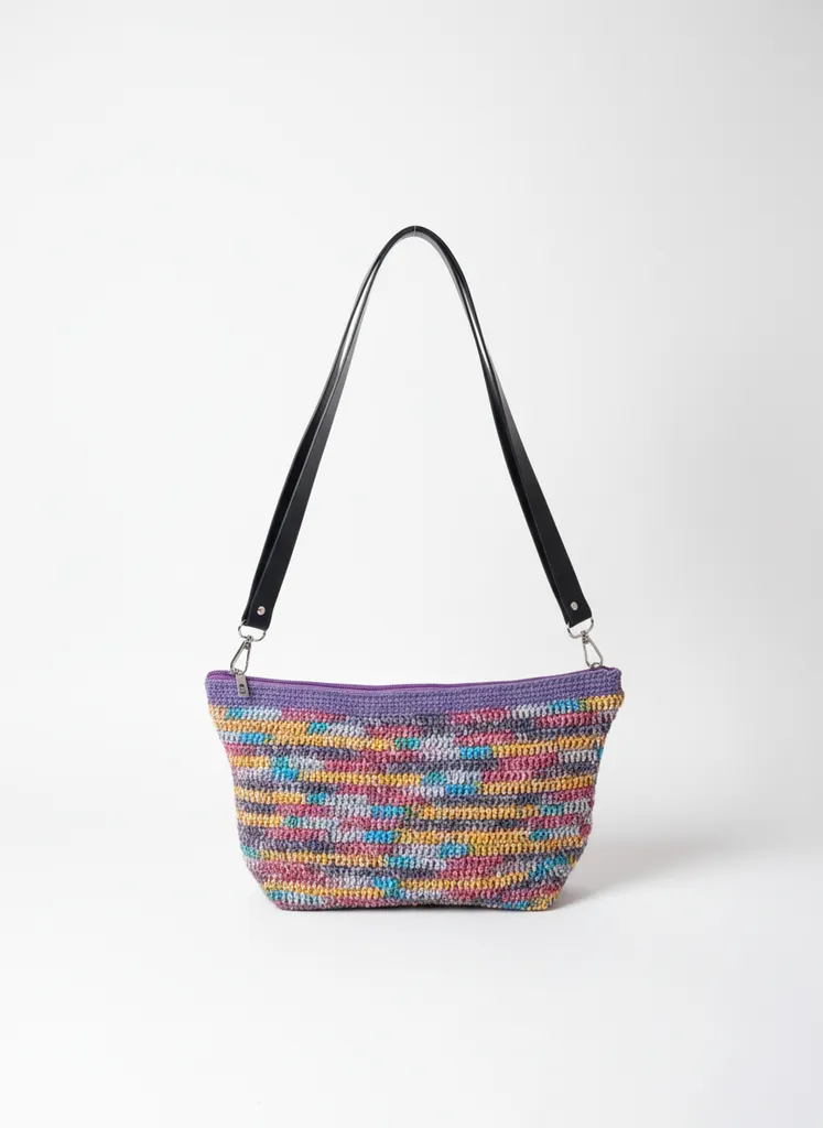 Çok Renkli Örgü Tasarım Çanta - Deri Saplı, Astarlı, El Emeği
