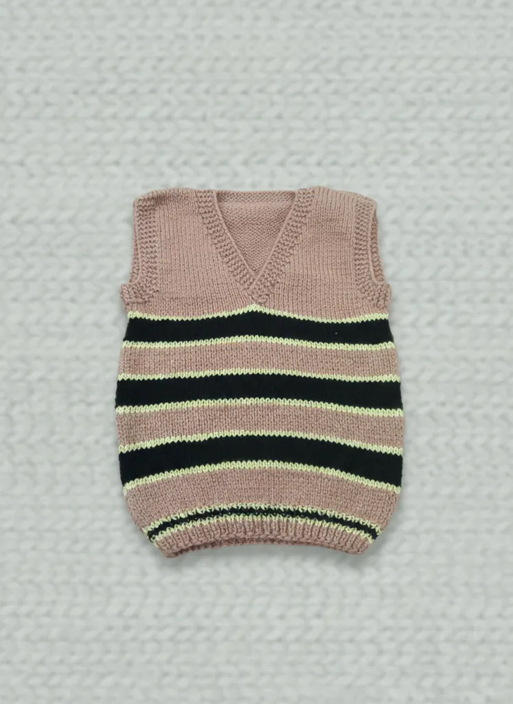 Pembe Siyah Çizgili Örgü Bebek Süveter - 1.5-2 Yaş