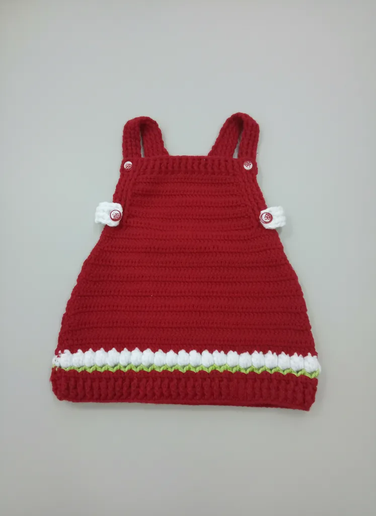 Örgü Bebek Jile - Kırmızı Renkli, Düğmeli ve El Emeği Detaylı